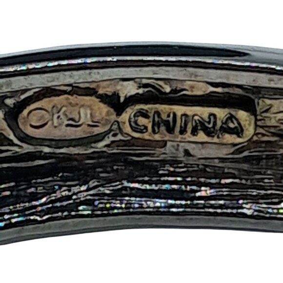 KJL Clamper Bracelet Kenneth Jay Lane Clear Crystals Rhinestones Gunmetal Signed - Picture 8 of 8